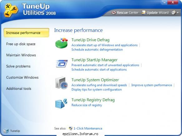 tuneup utilities 2008

    * solve problems
    * increase    * free up disk space
    * customize