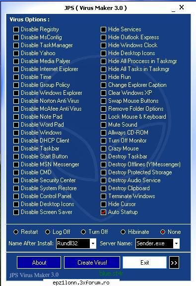 virus creator - Acesta este un creator de virusi,bifeaza - <<<hacking tools>>>